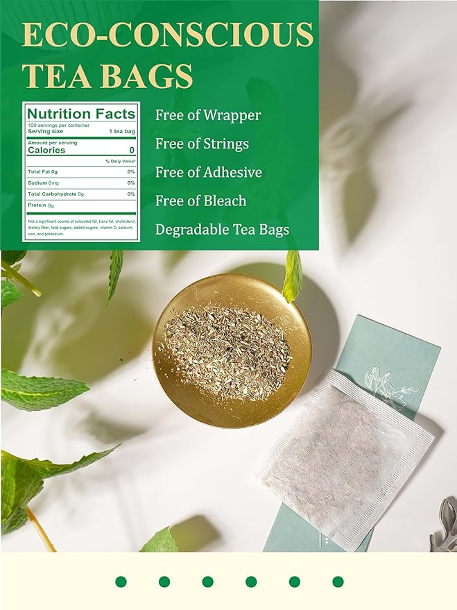 GLDNT Organic Lemon Balm Tea Bags, Natural Lemon Balm Herbal Tea, Lemony & Citrusy Flavor, Caffeine Free, 100 Count