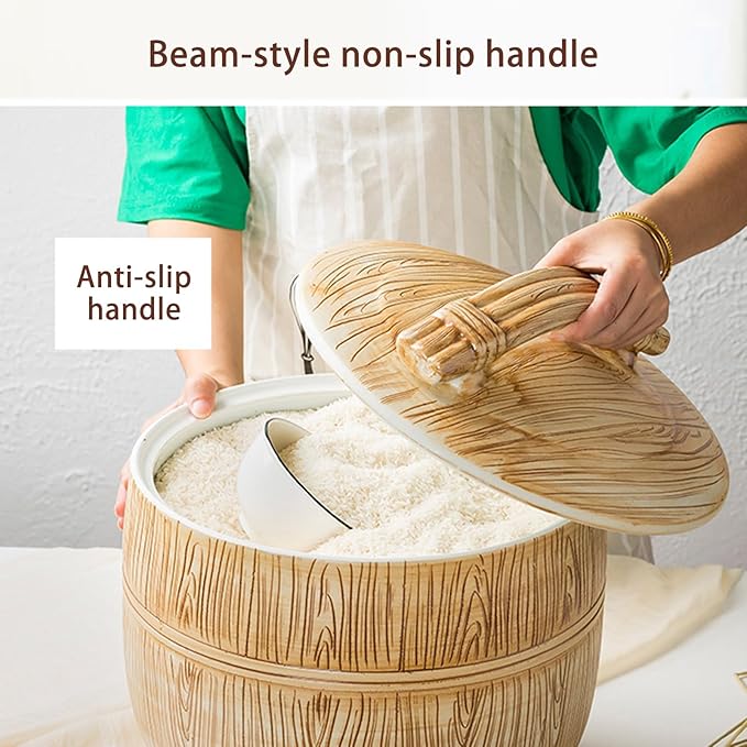 Large Capacity Food Rice Storage Jar with Lid Ceramic Airtight Rice Dispenser Pot Food Storage Container Kitchen Sealed Jar Grain rice Dispenser for Flour Soybeans(38x32cm/15x12.6in)