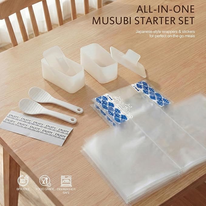 2PCS Musubi Press Mold, Spam Musubi Mold Kit - BPA-Free Non-Stick Spam Musubi Mold, Includes 5 Packaging Bags & Stickers for Hawaiian Sushi, Kimbap & Rice Press Mold