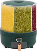 360° Rotating Grain Dispenser With 6 Grids, 13.2lbs Large Capacity Grain Dispenser Rotating Kitchen Storage Containers With Sealed Lid For Peanut Barley Millet And Cereal (Green, 14.3 lbs)