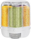 Cereal Dispenser, 6-grid 360° Rotating Grain Dispenser, 6 in 1 Sealed Clear Rice Dispenser, 12.5kg/27.56lbs Grain Storage Container, PP+PET Flower Shape Granular Dry Food Dispenser, 10.35*12.6in White