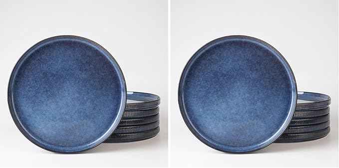 famiware Star Salad Plates for 6, 8 inches Plate Set, Stoneware Dinnerware, Small Dinner Plates for Dessert, Salad, Appetizer, Nebulas Blue (Pack of 2)