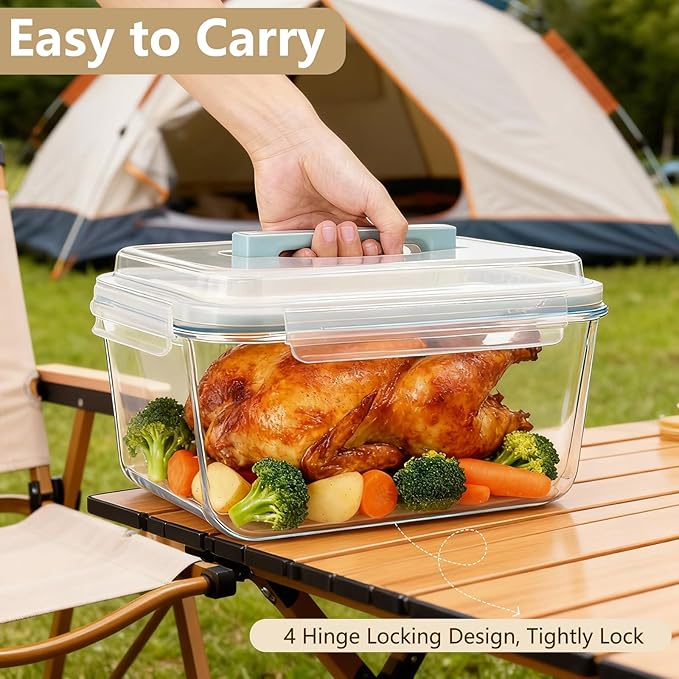 5.4L/ 180oz/ 22cup Extra Large Glass Food Storage Container with Airtight Lid for Roasting Chicken, Brine,Lasagna - BPA-Free, Oven, Freezer & Dishwasher Safe Big Marinade Container