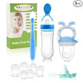 Baby Fruit Feeder Pacifier- 3 Pack | Infant Food Feeder Pacifier & Baby Food Dispensing Spoon | Mesh Fresh Fruit Teethers for Babies | Shower Gifts for Boys and Girls (Sky Blue)