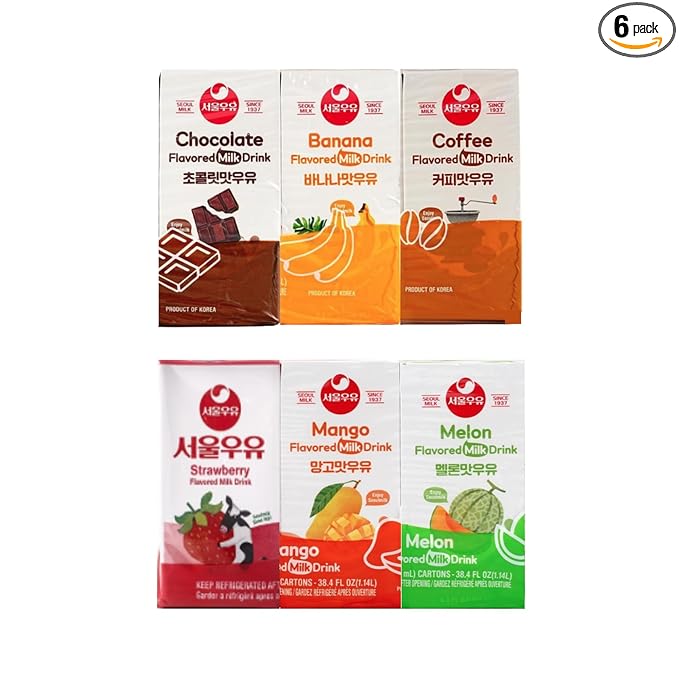 Korean Soul Milk Fruit, Coffee, and Chocolate Flavored Milk Variety Pack, 6.24 fl oz Pack, Korean Dairy Drink, 2 Percent Milkfat, Ready to Drink (1Set, 6 Combo)