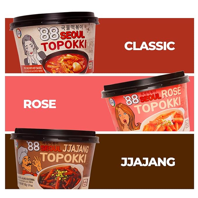 Surasang Korean Tteokbokki Cup - Korean Street Food, Classic Sweet & Spicy Sauce, Instant 2-Minute Microwave Meal, Traditional Tteokbokki Rice Cakes, 6 oz – Pack of 6