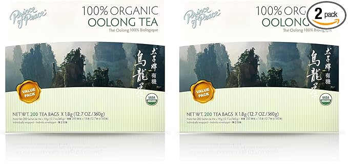 Prince of Peace 100% Organic Oolong Tea, BEST VALUE Family Size, 200 Tea Bags (Pack of 2)