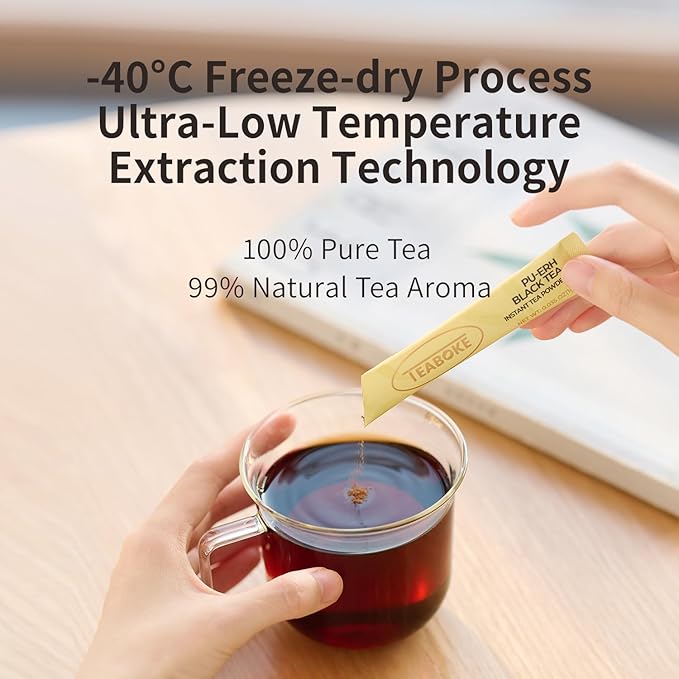 Instant Pu-erh Black Tea Powder,Unsweetened Black Tea Powder for Quick Hot & Cold Beverages,Classic - 100% Tea Leaves, No Additives,Caffeinated (10 Single Serve Packets)