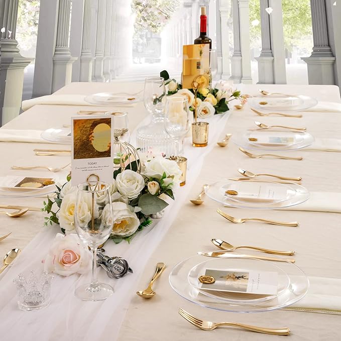 Hioasis 100pcs Clear Plastic Plates for Party - 10.25" Dinner Plates Disposable, Heavy -duty, Classy and Elegant for Weddin