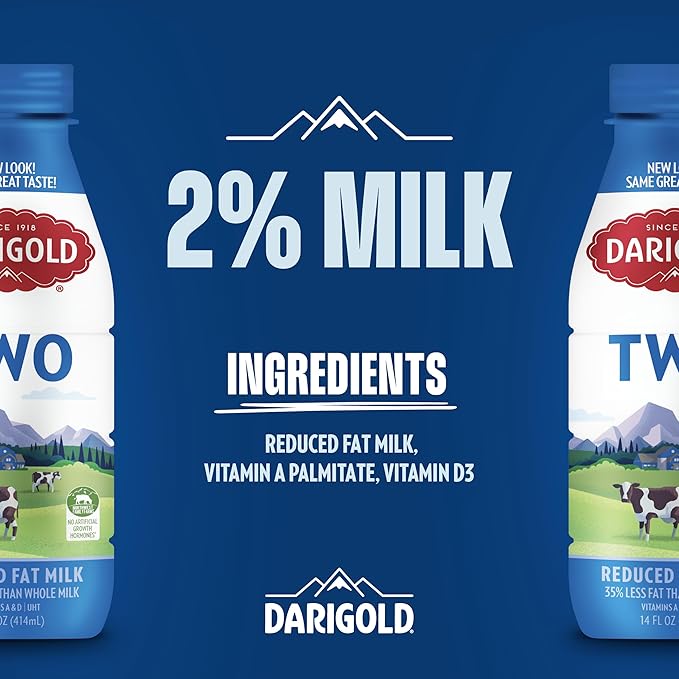 Darigold Milk 2 Percent, Reduced Fat Shelf Stable Milk with 12 Essential Nutrients, 15g Protein, rsBT Free - 14oz, 12 Pack (Two Percent)