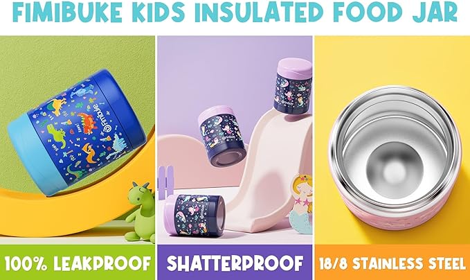 Fimibuke Kids Bento Snack Lunch Box with 4 Compartments, Insulated lunch Bag, Stainless Steel Thermo Food Jar, Ice Pack & Utensils, Unicorn Birthday Gifts for Age 3-12 Back to School Toddler Girl Boy