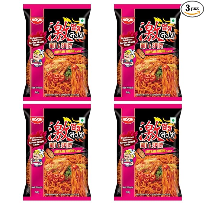 Nissin Geki - Hot & Spicy Korean Kimchi Flavoured Instant Noodles, 80g (pack of 3)