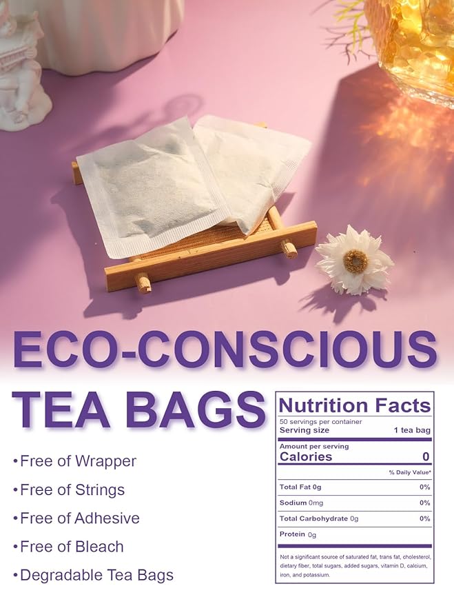TeeLux Chamomile Passionflower Tea, Caffeine Free Tea with Lemon Balm, Spearmint, Valerian Root, Lavender, Soothing & Smooth Taste, 50 Count