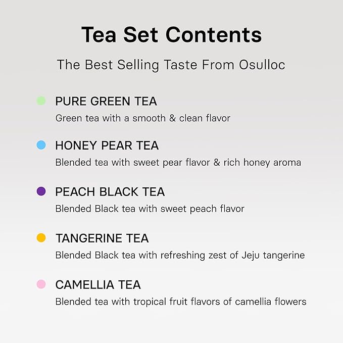 OSULLOC Premium Tea Collection (40 count, 10 flavors x 4 ea), Mothers Day Gifts, Self Care Sampler Gift Box Variety Pack, Premium Organic Pure & Blended Tea from Jeju