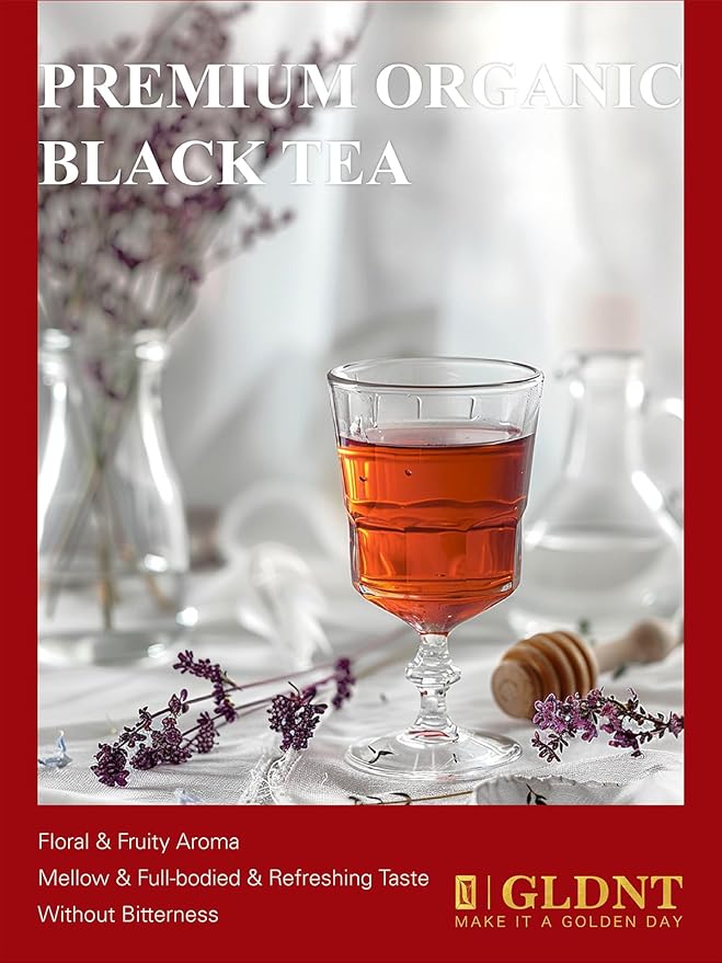GLDNT Organic Black Tea Loose Leaf, Natural Organic Black Tea, Full-bodied & Mellow Taste, Caffeinated, Hot & Iced Tea, 16oz