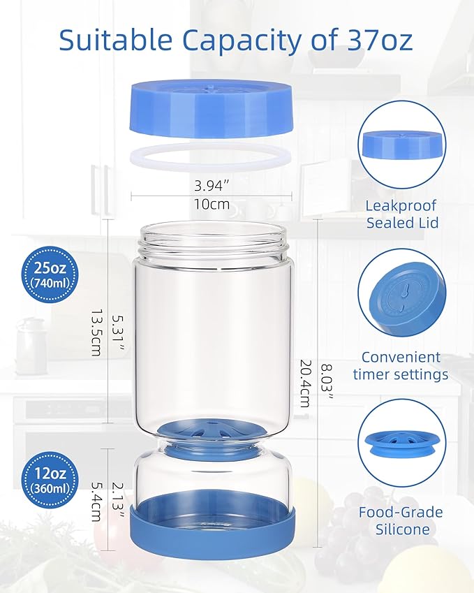 ZENS Pickle Jar with Strainer Flip, 37 oz Hourglass Pickle Juice Separator Container, Airtight Leakproof Lid, 2 Pack Pickling Jars for Olive, Jalapeno Container-Dual Wet-Dry Design