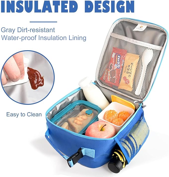 CaCTOUR Lunch Box Kids,Premium Insulated Lunchbox for Girls Boys,Soft Mini Cooler Bag Back to School Thermal Reusable Lunch Bag for Work School Picnic (Blue)