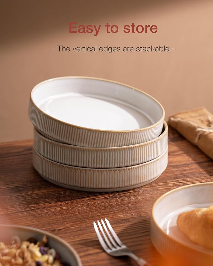 famiware Star 7.5" Pasta Bowls Set, Salad Bowl Set of 6, Double Reactive Glaze, Stackable, Perfect for Your Friend for Housewarming, Thanksgiving, Christmas, Cappuccino White (Pack of 3)