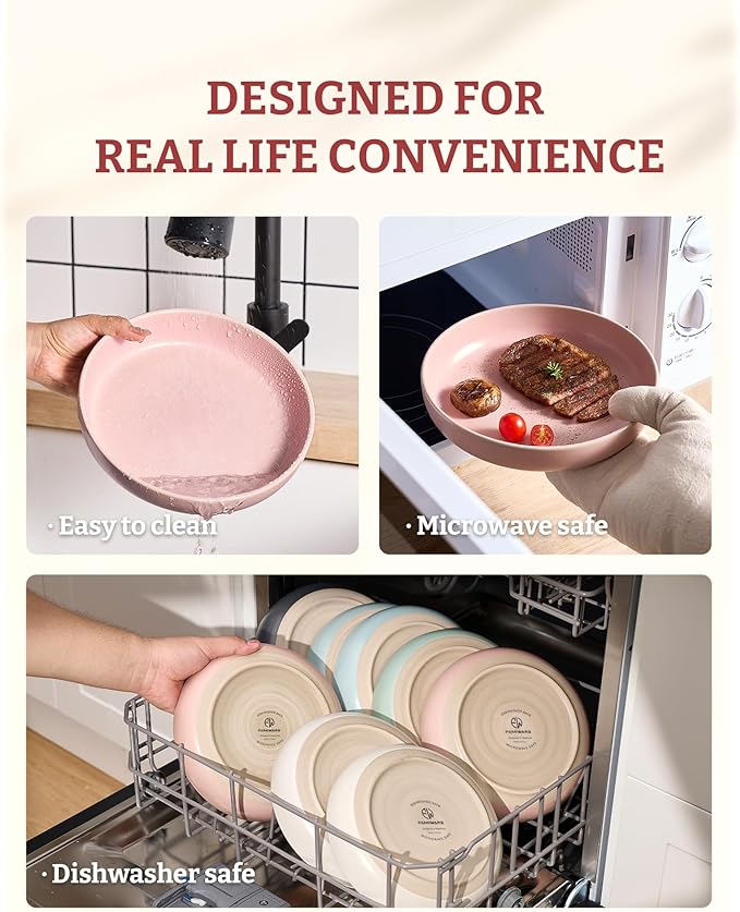 famiware Milkyway Pasta Bowls Set of 8, 33 oz Large Salad Bowls, Double Reactive Glaze, Sturdy & Stackable, Ideal for Housewarming, Festivals, Light Pink