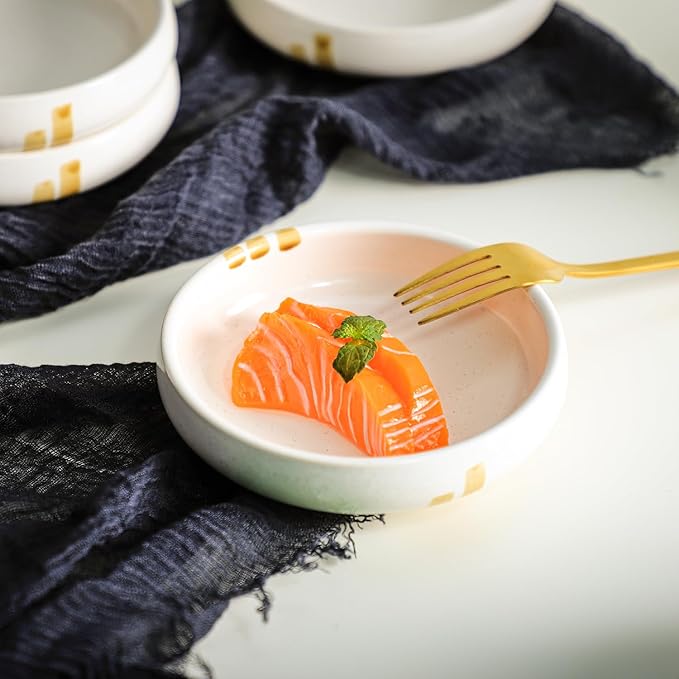Gaolinci Creative Zen Ceramic Plate, Round Smooth Glazed Side Dish Snack Dish Pickle Dish (Set Of 4)