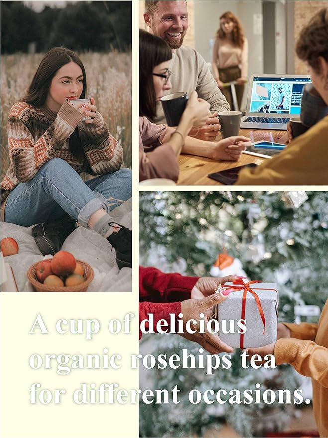 GLDNT Organic Rosehips Tea, Premium Dried Organic Rose Hips Tea Loose Leaf, Fruity Flavor and Aroma, Whole, Caffeine Free, 16oz
