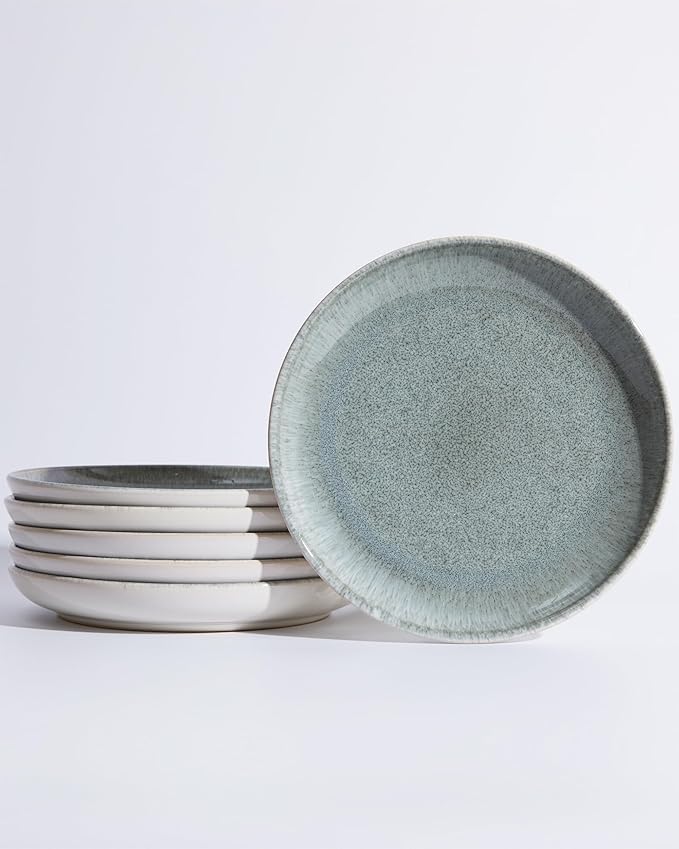 Pokini Ceramic Plates, 8.0 Inch Round Stoneware Salad Plates Use for Dessert, Salad, Appetizer, Microwave and Dishwasher Safe, Scratch Resistant Small Dinner Plate of 6