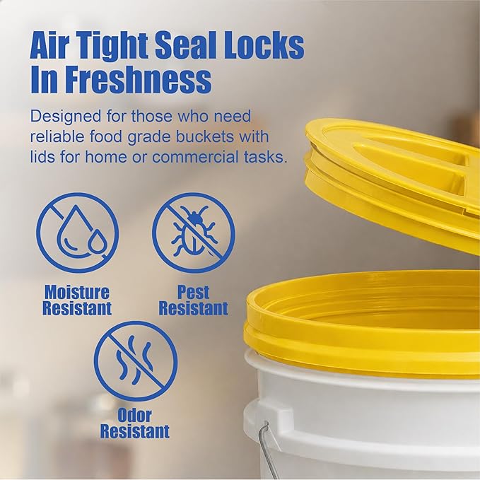 ePackageSupply 5 Gallon Bucket - Food Grade Bucket with Airtight Gamma Seal Screw-On Lid, BPA-Free, Heavy-Duty 90 Mil HDPE Plastic, Bulk Storage, Durable Container, Made in USA, White/Yellow, 3 Packs