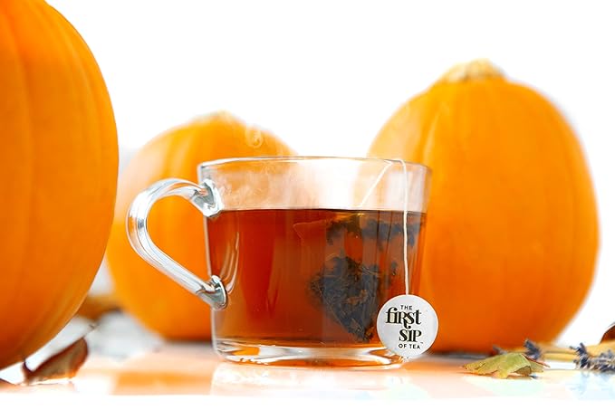 Pumpkin Spice Tea Bags - Black Tea with real Pumpkin, Cinnamon & Spices, Caffeine - 16 Cups | The Spice Hut, First Sip of Tea