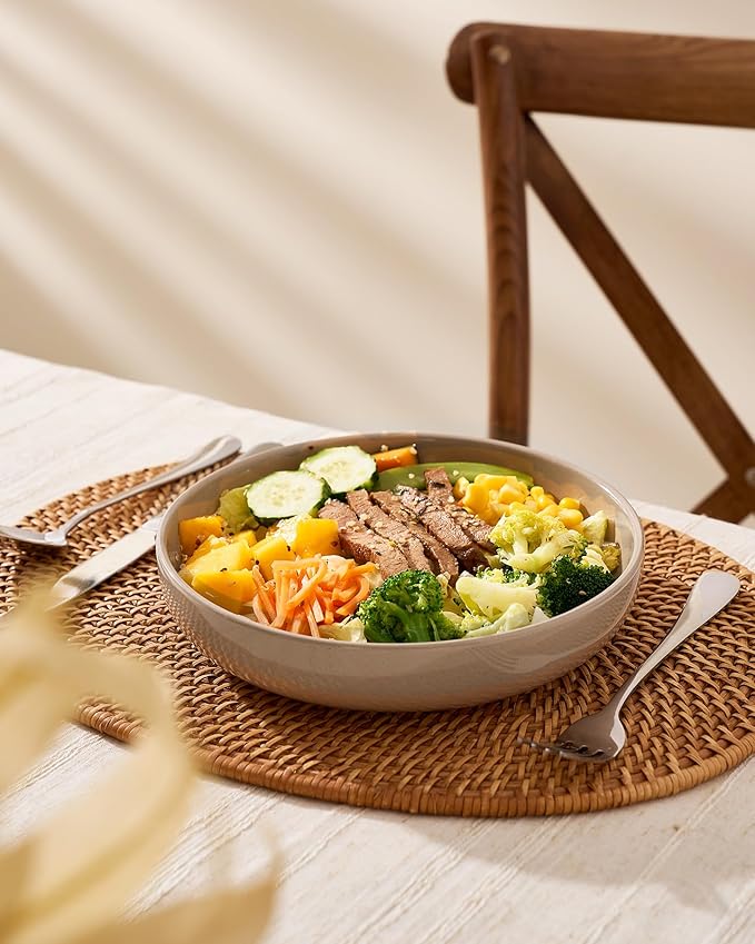 famiware Milkyway 33 oz Bowl Set, Pasta Bowls Set of 8, Salad Bowls Perfect for Your Friend for Housewarming, Thanksgiving, Christmas, Cinnamon Brown