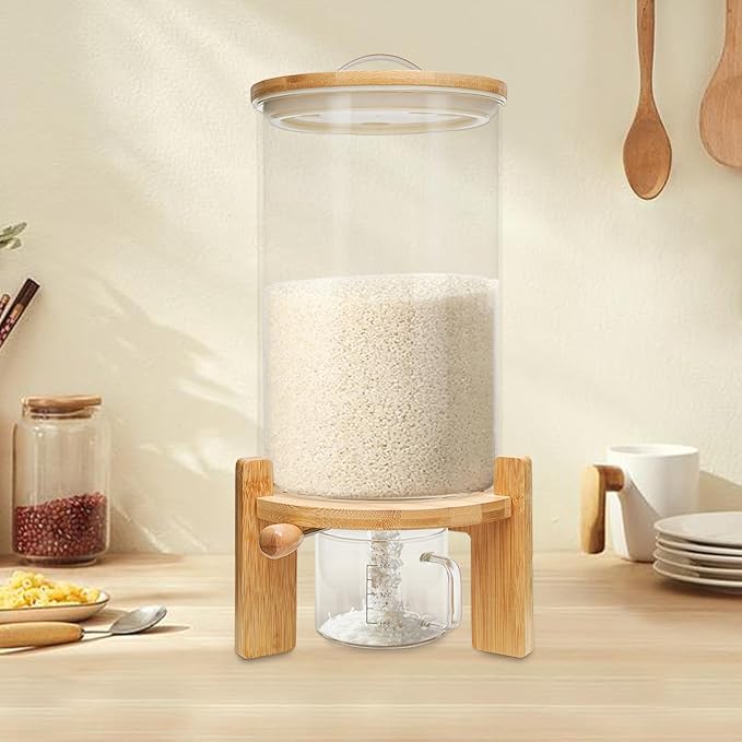Rice Dispenser, Grain Dispenser Glass Bucket, Cereal Storage Dispenser, Large Capacity Storge Container for Dry Food (7.5L)