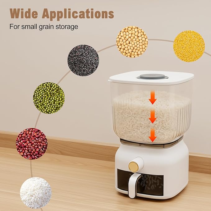 13.23 lbs Rice Dispenser - Large Sealed Grain Storage Container with Food Dispenser and Cup, for Rice Beans Grains Cereal and Dry Food Storage Kitchen Organizer