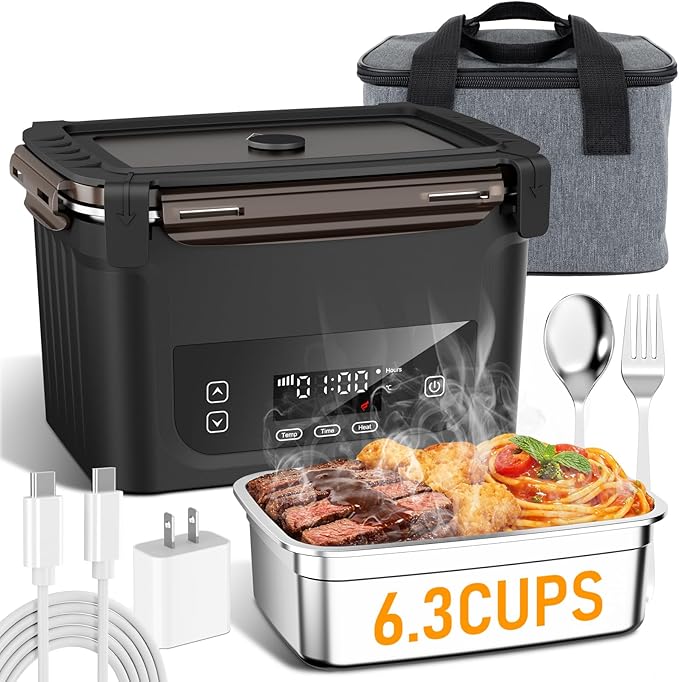 2026 Upgraded Cordless Electric Lunch Box for Adults, 20,800mAh Rechargeable Heated Lunch Box with Even Heating, XL 6.3 Cup Self-Heating Lunch Box for Construction, Office & Travel