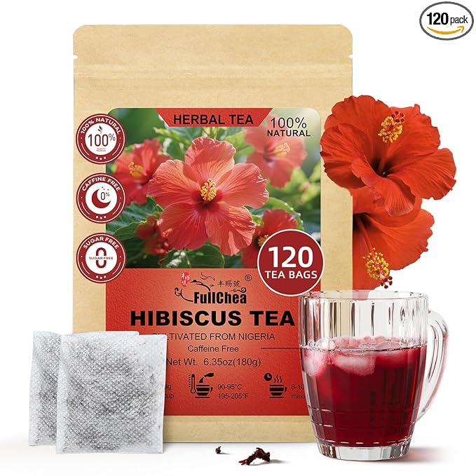 FullChea - Hibiscus Tea Bags, 1.5g*120 Counts - Te De Flor de Jamaica, Hibiscus Flowers Tea for Daily Wellness - Non-GMO - Caffeine-free - Rich in Antioxidants & Support Digestion