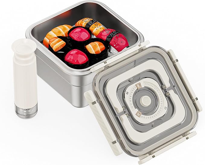 Stainless Steel Vacuum Food Storage Container with Handle- 1850ml/65oz, Large Capacity Leak-Proof Lunch Box with Hand Pump, Freezer & Dishwasher Safe - Portable for Work, Picnics
