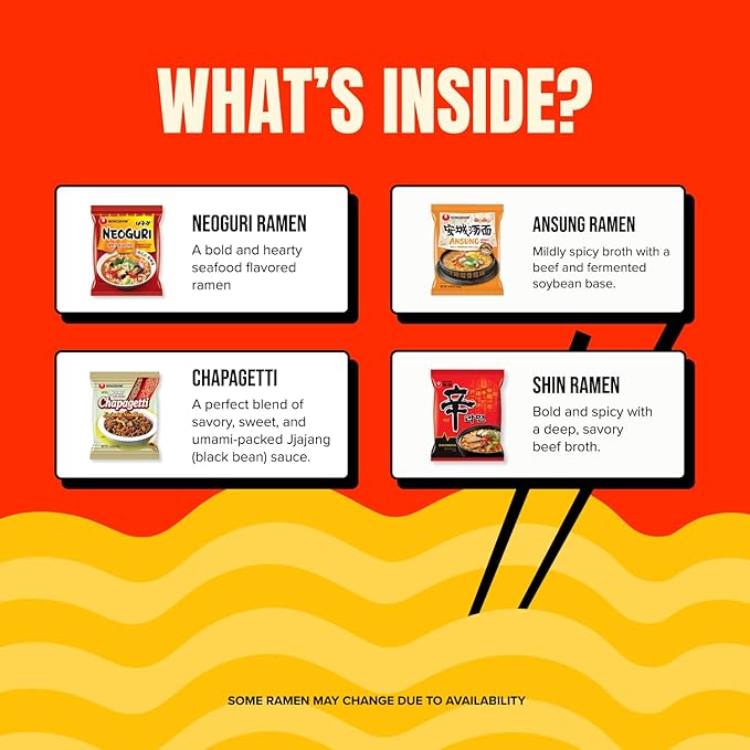 Journey of Asia "4 Nongshim Ramen Combo" Soon, Neoguri Mild, Mupama, Shin Ramen Kpop Demon Hunters | Gift for College Students and Adults | Korean Noodle Challenge