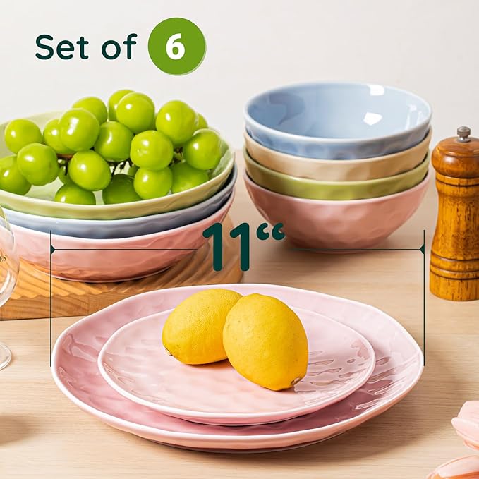 HOMBENE Dinner Plates 10.5 Inch Mint Glow Green Set of 6, Sun-glitter Style, Noodle Fruit, Dinner, Salad Plates for Serving Snacks Kitchen Dinnerware Sets