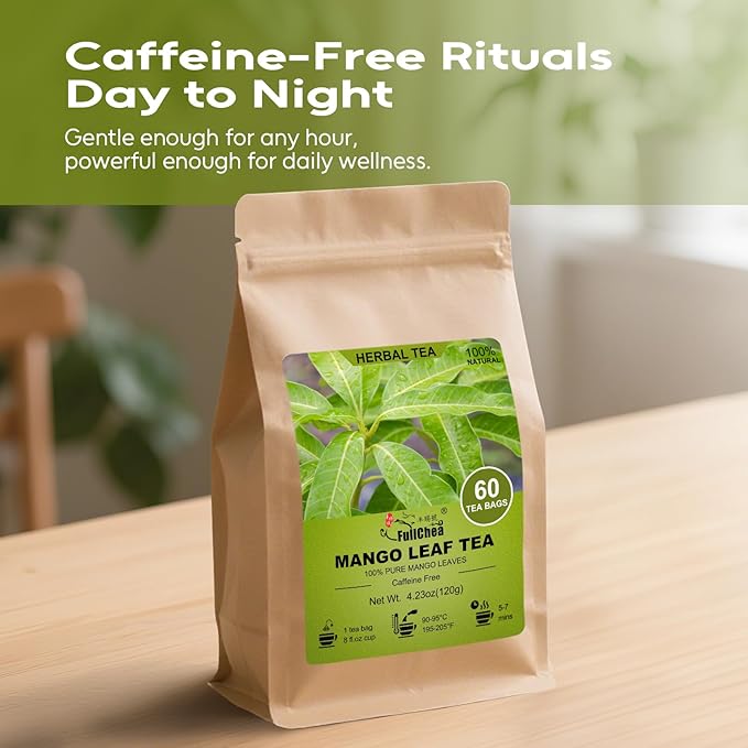 FullChea - Mango Leaf Tea, 60 Teabags - Premium Dried Mango Leaves - Natural Herbal Tea for Relaxation & Wellness - Non-GMO - Caffeine-Free - Support Digestive Comfort