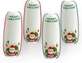 Cinf Ceramic Corn Cob Holders 8.8" Corn Dishes Set of 4, Xmas Dishes Non-slip Bottom Christmas Gifts Microwave Dishwasher Oven Safe (Xmas)