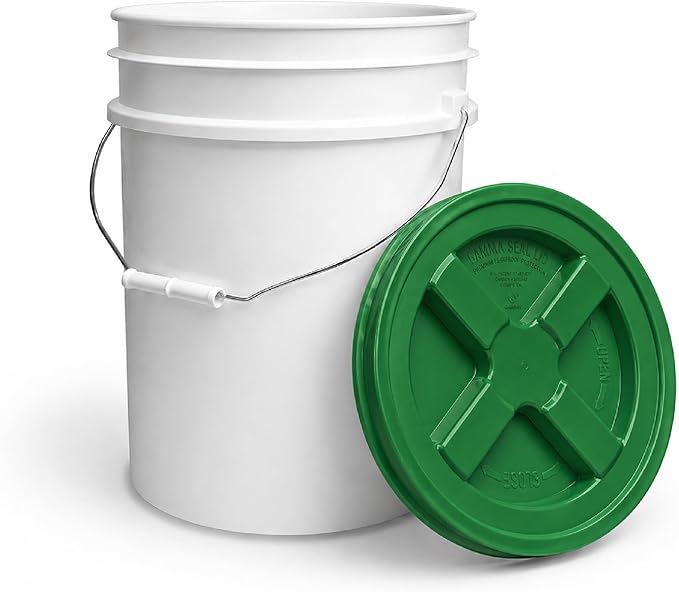 ePackageSupply 5 Gallon Bucket - Food Grade Bucket with Airtight Gamma Seal Screw-On Lid, BPA-Free, Heavy-Duty 90 Mil HDPE Plastic, Bulk Storage, Durable Container, Made in USA, White/Green, 3 Packs
