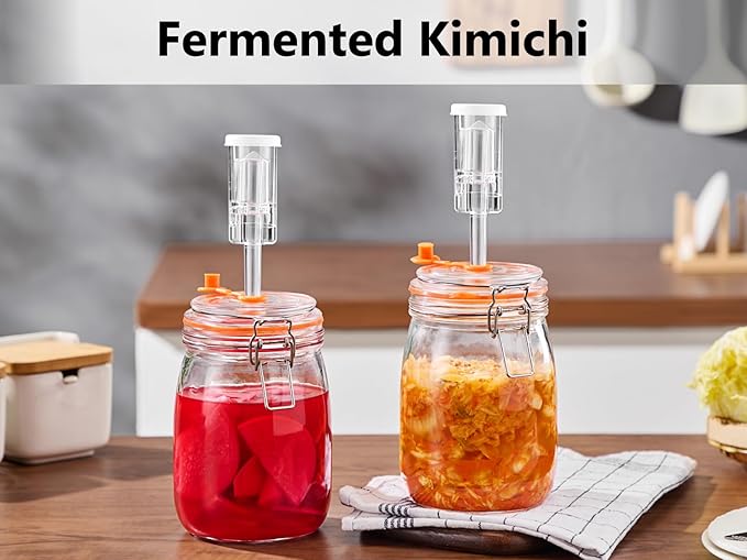 Fermentation Jar, 1.1 Liters Glass Fermenting Jar for Making Sauerkraut, Kimchi, Pickles, Mead, Cider & More, Pack of 2