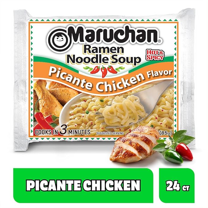 Maruchan Ramen Noodle Soup, Picante Chicken Flavor – Japanese-Style Instant Noodles, Quick & Easy Meal for Students & Busy Families – 3 Oz. (24 Pack)