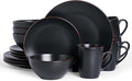 Famiware Venus 16-Piece Stoneware Dinnerware Sets with Mugs, Plates, Bowls, Service for 4, Matte Black - Modern Ceramic Chip‑Resistant Dishes for Everyday & Formal Use, Microwave & Dishwasher Safe