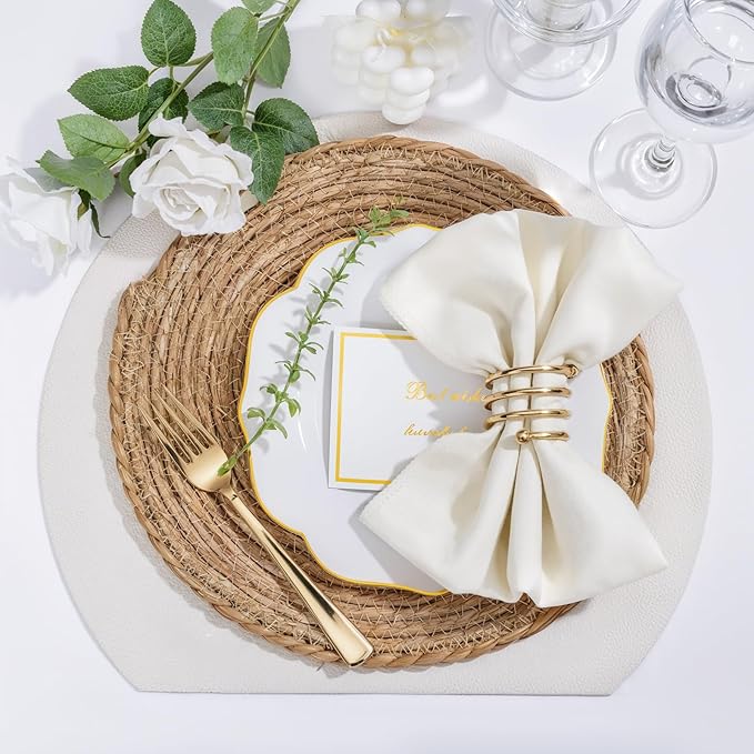 bUCLA 48Pieces Gold Plastic Dessert Plates Disposable - 7.5inch Premium Hard White with Gold Rim Plastic Salad/Appetizer/Small Cake Plate for Thanksgiving&Party