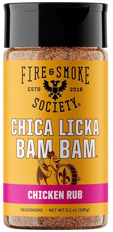 Fire & Smoke Society Chica Licka Bam Bam Chicken Seasoning | M 5.1 oz | BBQ Seasonings and Rubs for Smoking and Grilling | Chicken Wings, Turkey Rub, Poultry Seasoning