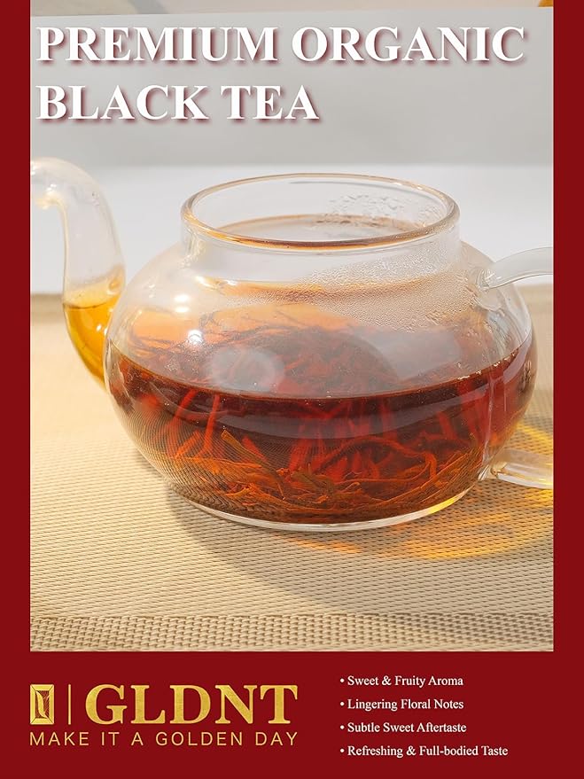 GLDNT Organic Black Tea Loose Leaf, Chinese Premium Golden Monkey Black Tea, Brisk & Mellow Taste with Pleasant Aroma, 3.5oz