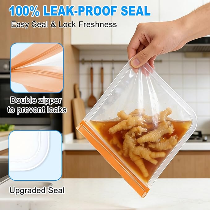 10 Pack Reusable Food Storage Bags Freezer Safe Dishwasher Leakproof for Frozen Meat Fruits & Vegetables Bag Home Organization Travel Toiletries Meal Prep 4 Gallon 4 Sandwich 2 Snack