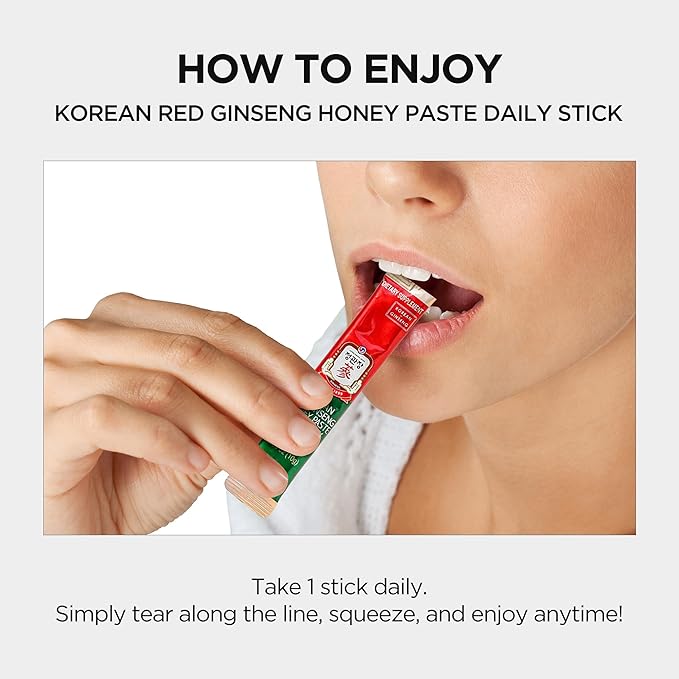 JUNG KWAN JANG Korean Red Ginseng Honey Paste Daily Stick | Poria Mushroom, Rehmannia Extract Hong Sam Jin Go Daily | Natural Energy Booster for Men & Women, Pre Workout | 30 Count