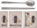 [1 Set] [Made in Korea] Orchid Design Korean Style Sticky Rice Spoon Chopsticks Set Silverware Set 304 Stainless Steel Cutlery Set Soup Spoon Ramen Chopsticks Flatware (1 Set)