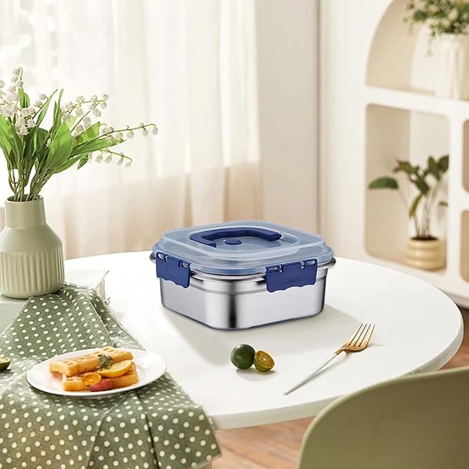 2PCS Kimchi Containers, 1.8L Stainless Steel Airtight Containers with Lids & Handle & Buckle Oven Safe for Roasting, Brining, Meal Prep, Storing