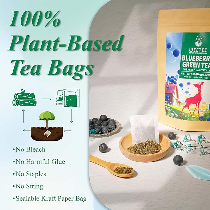 WT WEETEE Blueberry Green Tea Bags (100 Count) - Premium Smooth Green Tea with Rich Berry Aroma - Zero Sugar & Zero Calories - Perfect for Hot & Iced Tea
